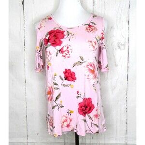 Old Navy Girls Size XL 14 Short Sleeve Top Peek-A-Boo Shoulder Pink Floral